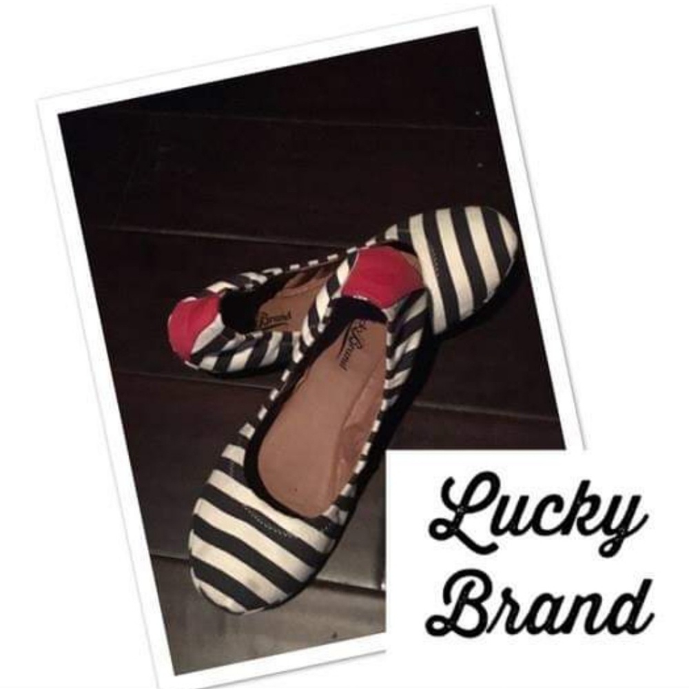 Sz 9 Navy and White Stripe Lucky Brand Woven Flats
